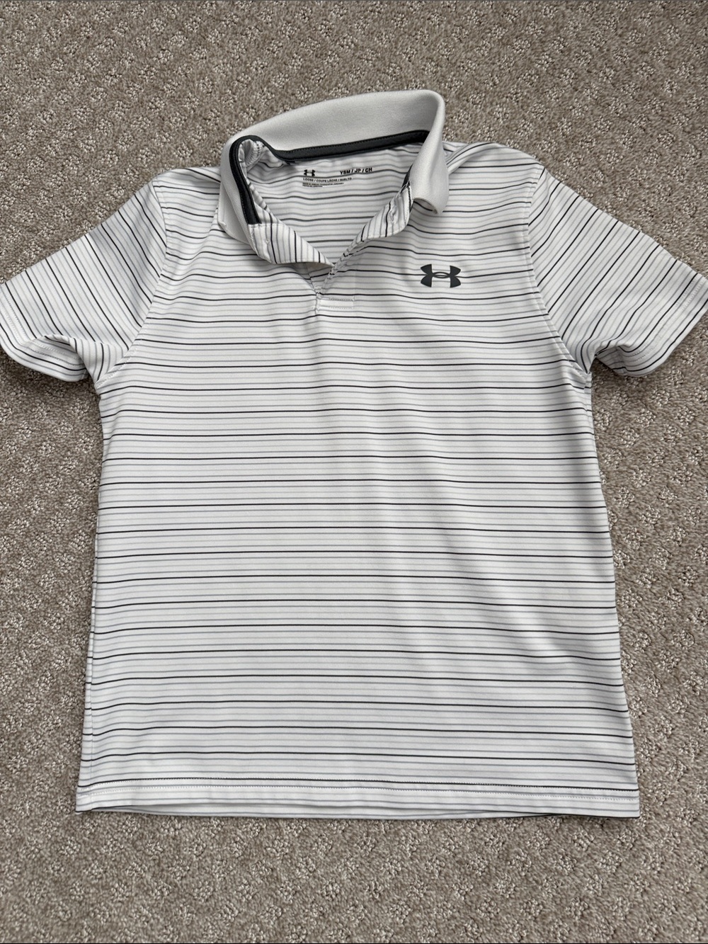 Under Armour White and Gray Striped Polo Shirt